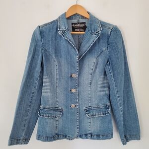 RAMPAGE Y2K Sz M Denim Blue Jean 3-Button Jacket Western 70's Vibe Boho Rodeo